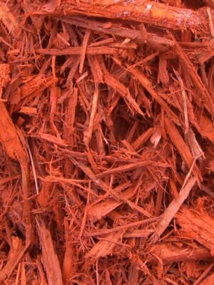 Red-dyed wood mulch